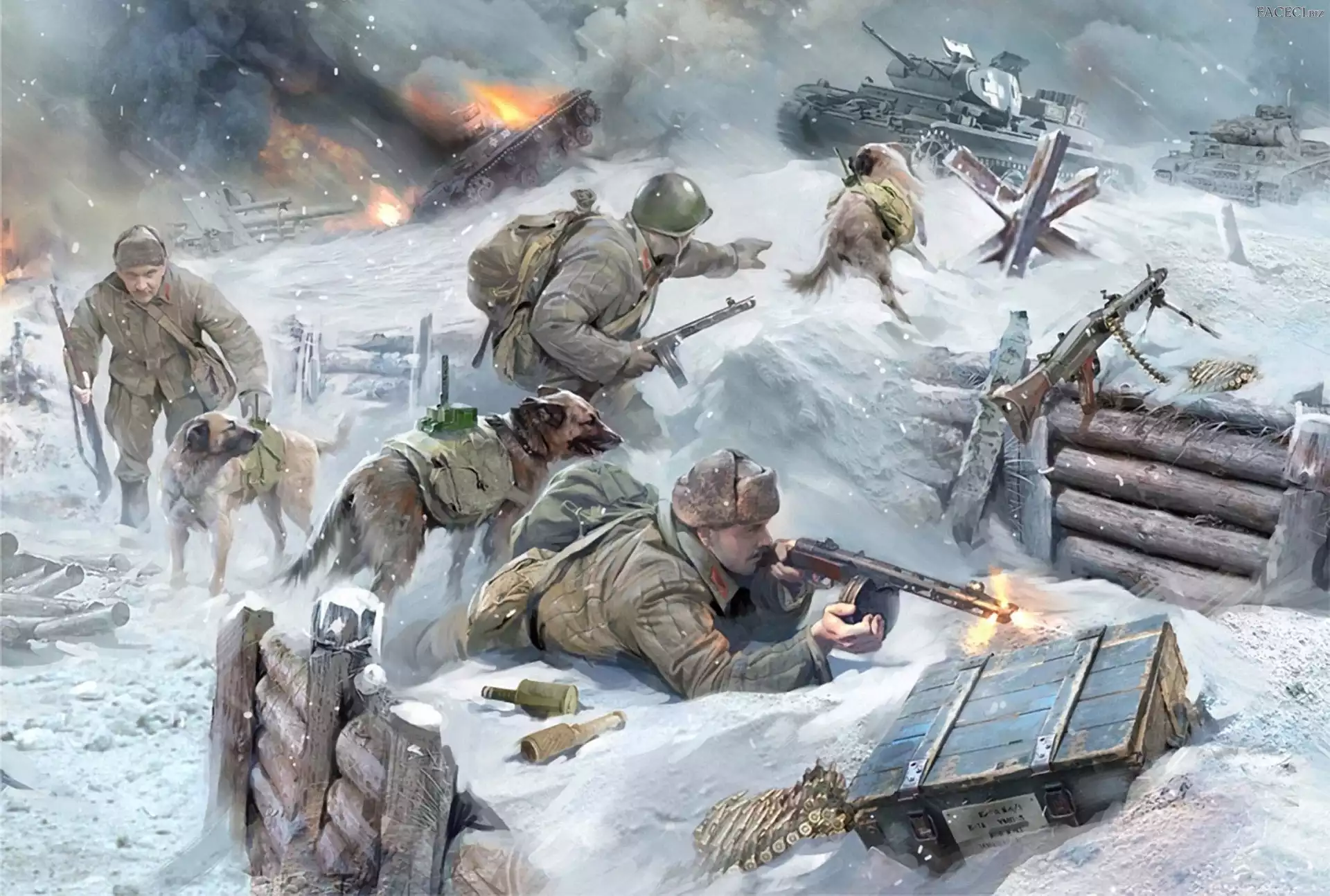 Ogień, Walka, Czołgi, Żołnierze, Broń